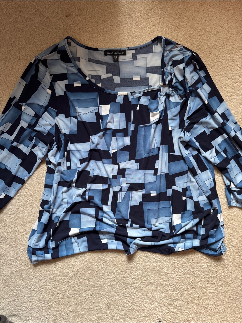 Simply Vera Vera Wang Navy and Light Blue Geometric Long Sleeve Top